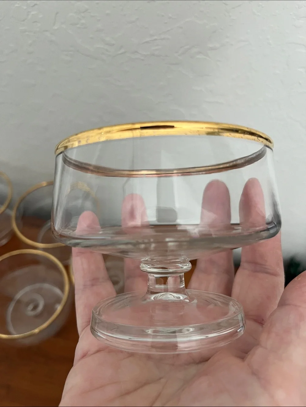 Set of 4 Vintage Glass Dessert Cups with Gold Rim